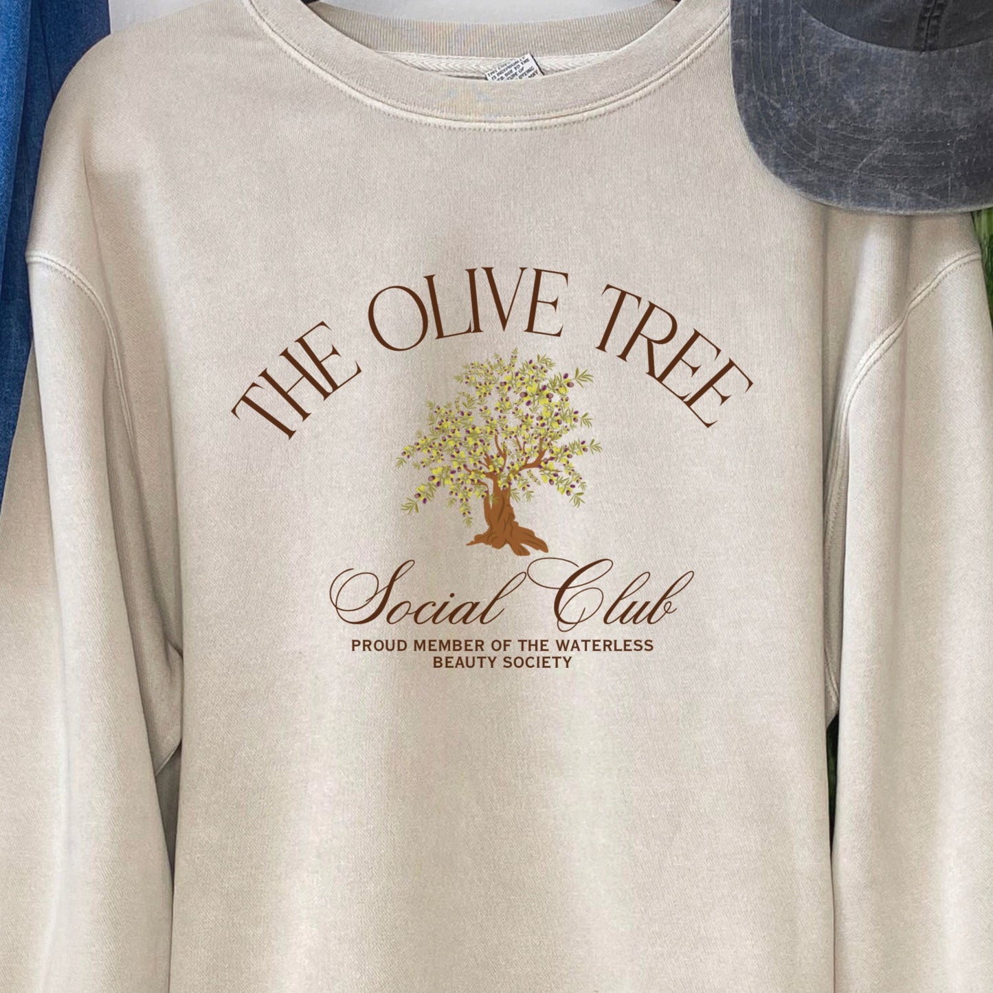 Cream Olive Club Crewneck w/Olive Tree